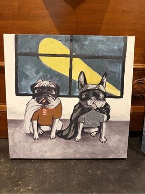 Whimsical Superhero Pups Canvas Art - Yellow & Gray